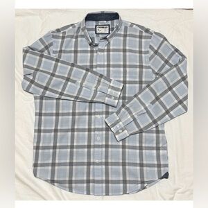 Express soft wash blue & black plaid button down shirt